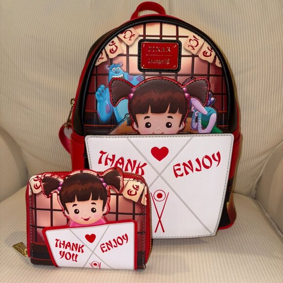 Loungefly Monsters, Inc. Harryhausen's Takeout Boo Pop-Up Mini Backpack & Wallet - Picture 1 of 14